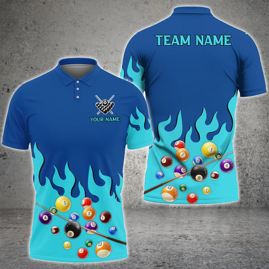 Maxcorners Ball Flame Pattern Billiard Jersey Multicolor Options Personalized Name, Team Name 3D Polo Shirt (4 Colors)
