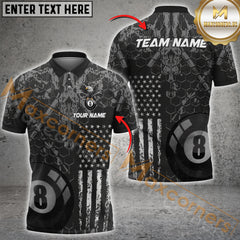 Maxcorners American Flag Eagle Billiard Jerseys Custom Name 8 Ball Pool Billiard For Men And Women Billiard Shirts Polo & 1/4 Zip Shirt