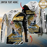 Maxcorners Walleye Fishing Hook Graphic & Jumping Fish Art  Personalized Name, Team Name 3D Long Sleeve Shirt