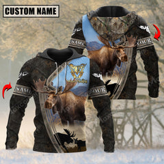 Maxcorners Majestic Moose Hunting Leather Pattern Custom Name Shirt 3D All Over Printed Clothes (4 Colors)