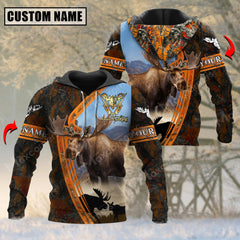 Maxcorners Majestic Moose Hunting Leather Pattern Custom Name Shirt 3D All Over Printed Clothes (4 Colors)