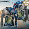 Maxcorners Fishing Grey Diagonal Stripe & Blue Flame Water Splash Personalized Name, Team Name 3D Long Sleeve Shirt (Large Mouth Bass, Walleye, Trout, Crappie, Catfish, Pike)