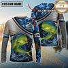 Maxcorners Fishing Grey Diagonal Stripe & Blue Flame Water Splash Personalized Name, Team Name 3D Long Sleeve Shirt (Mahi-mahi, Tuna, Chinook, Marlin, Striped Bass, Salmon)