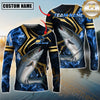 Maxcorners Fishing Blue Ocean Wave & Gold Geometric Personalized Name, Team Name 3D Long Sleeve Shirt (Mahi-mahi, Tuna, Chinook, Marlin, Striped Bass, Salmon)