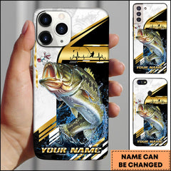 Maxcorners Bass Fishing Hook Graphic & Jumping Fish Art Personalized Name Phone Case