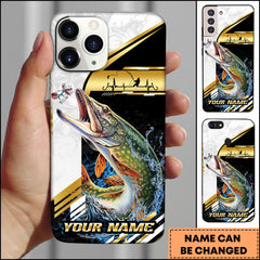Maxcorners Pike Fishing Hook Graphic & Jumping Fish Art Personalized Name Phone Case