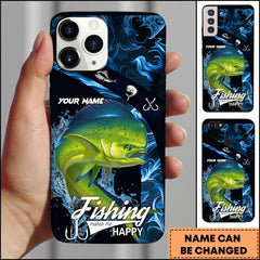 Maxcorners Mahi Mahi Fishing Neon Green Ocean Splash Personalized Name Phone Case