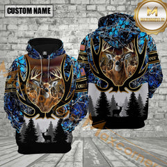 Maxcorners Deer Hunting Blue Camouflage Forest Pattern Custom Name Shirt 3D All Over Printed Clothes