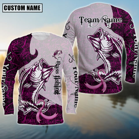 Maxcorners Bass Ocean Hunter Sun Protection Personalized Name, Team Name 3D Long Sleeve Shirt