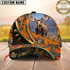 Maxcorners Golden Hunting Orange Camouflage Personalized Name 3D Cap (Deer/Moose/Boar/Elk/Turkey/Duck)