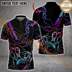Maxcorners Neon Thunder Lightning Bowling Jersey Multicolor Option Customized Name, Team Name 3D Polo Shirt