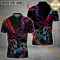 Maxcorners Neon Thunder Lightning Bowling Jersey Multicolor Option Customized Name, Team Name 3D Polo Shirt