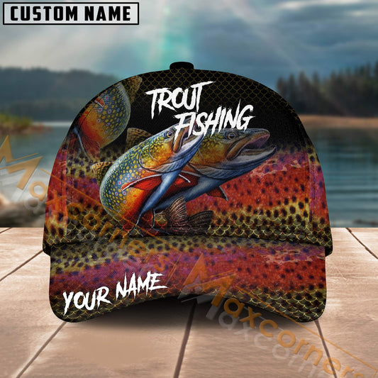 Maxcorners Trout Fishing Tropical Deep Sea Angler Multicolor Personalized Name 3D Cap
