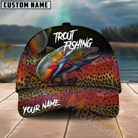 Maxcorners Trout Fishing Tropical Deep Sea Angler Multicolor Personalized Name 3D Cap