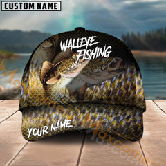 Maxcorners Walleye Fishing Tropical Deep Sea Angler Multicolor Personalized Name 3D Cap