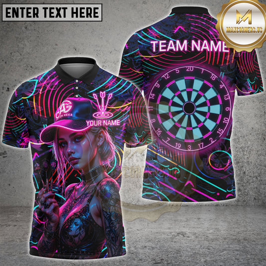 Maxcorners Cyberpunk Dart Girl Cap Tattoo Personalized Name, Team Name 3D Shirt