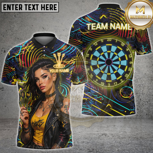 Maxcorners Neon Street Dart Punk Girl Yellow Style Personalized Name, Team Name 3D Shirt