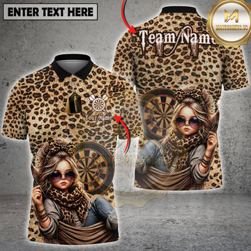 Maxcorners Leopard Print Dart Girl Scarf Sunglasses Personalized Name, Team Name 3D Shirt