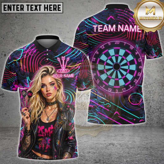 Maxcorners Neon Graffiti Dart Girl Paint Splash Personalized Name, Team Name 3D Shirt