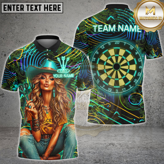 Maxcorners Western Cowgirl Dart Girl Neon Style Personalized Name, Team Name 3D Shirt