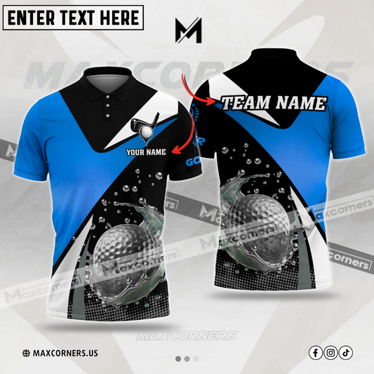 Maxcorners Golf Sport Jersey Multicolor Options Customized Name, Team Name 3D Polo Shirt (4 Colors)