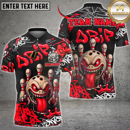 Maxcorners Bowling Angry Mad Bowl Graffiti Multicolor Customized Name, Team Name 3D Shirts