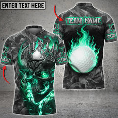 Maxcorners Golf Skull Ball Fire Smoke Pattern Multicolor Option Customized Name, Team Name 3D Polo Shirt