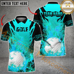 Maxcorners Golf Ball Fire Flame Multicolor Option Customized Name, Team Name 3D Polo Shirt