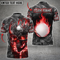 Maxcorners Golf Skull Ball Fire Smoke Pattern Multicolor Option Customized Name, Team Name 3D Polo Shirt