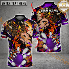 Maxcorners Royal Lion With Crown Bowling Team Jersey Multicolor Option Customized Name, Team Name 3D Polo Shirt