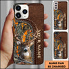 Maxcorners Deer Hunting Brown Leather Pattern Personalized Name Phone Case (4 colors)
