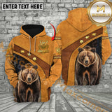 Maxcorners Brown Leather Style Bear Hunting Custom Name Apparel 3D Hoodie All Over Printed Clothes