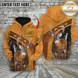 Maxcorners Brown Leather Style Deer Hunting Custom Name Buck Deer Apparel 3D Hoodie All Over Printed Clothes