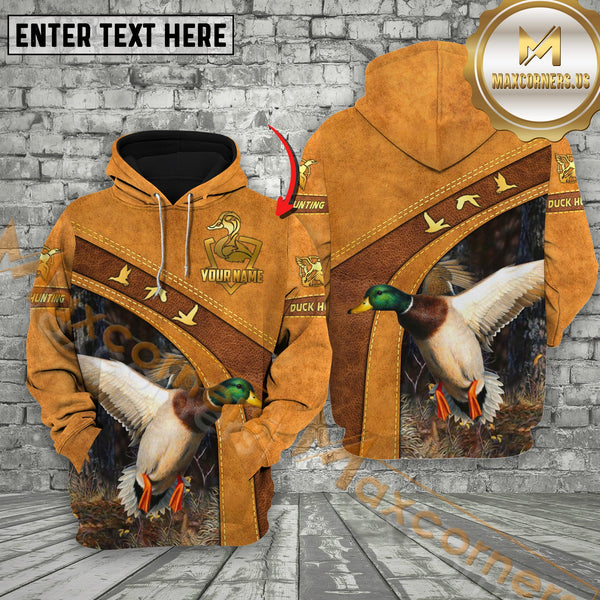 Maxcorners Brown Leather Style DuckHunting Custom Name Apparel 3D Hoodie All Over Printed Clothes