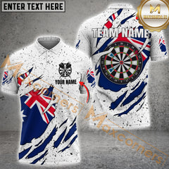 Maxcorners White Grunge Australian Flag Darts Jersey Customized Name, Team Name 3D Polo Shirt