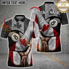 Maxcorners Ball 8 Pool Canadian Flag Billiard Jersey Customized Name, Team Name 3D Polo Shirt