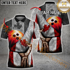 Maxcorners Canadian Flag Bowling Jersey Customized Name, Team Name 3D Polo Shirt