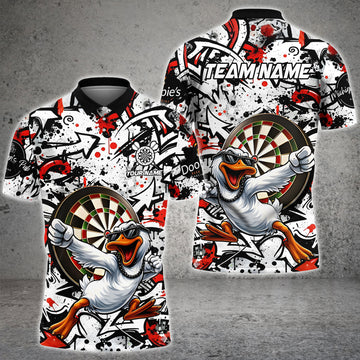Maxcorners Personalized White & Red Graffiti Darts Men Polo & 1/4-Zip Dart Shirt Funny Duck Dart Team Jerseys LM1903 For Nic