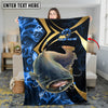 Maxcorners Fishing Blue Ocean Wave & Gold Geometric Personalized Name 3D Blanket