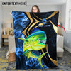 Maxcorners Fishing Blue Ocean Wave & Gold Geometric Personalized Name 3D Blanket