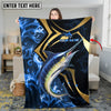 Maxcorners Fishing Blue Ocean Wave & Gold Geometric Personalized Name 3D Blanket
