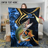Maxcorners Fishing Blue Ocean Wave & Gold Geometric Personalized Name 3D Blanket