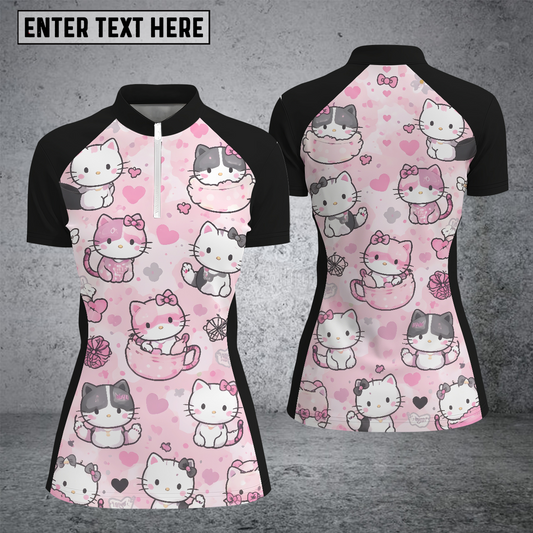 Maxcorners Custom Kitty Cup Stand Collar Zipper Polo Shirts For Women for Norma Gaddison