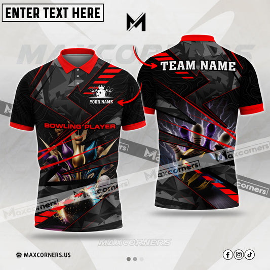 Maxcorners Bowling & Pins Cool Premium Sport Jersey Multicolor Option Customized Name, Team Name 3D Polo Shirt (6 Colors) 02