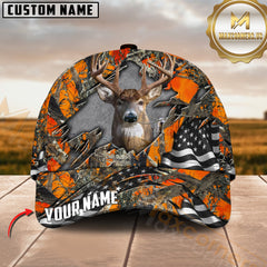 Maxcorners Deer Breakthrough Camo Hunting US Flag Personalized Hat 3D Printed Multicolor