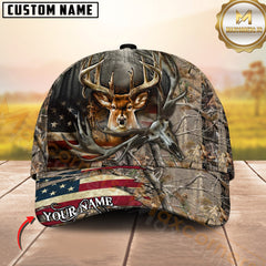 Maxcorners Personalized American Flag Forest Camo Deer Hunting 3D Cap, Perfect Gift for Hunter