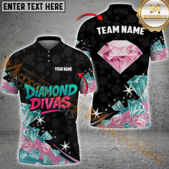 Maxcorners Funny Pink And Turquoise Diamonds Darts Polo & Quarter Zip Custom Dart Shirts For Men Dart Jerseys For Lisa
