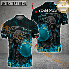 Maxcorners  Grim Reaper Flaming Bowling Jersey Multicolor Option Customized Name, Team Name 3D Polo Shirt