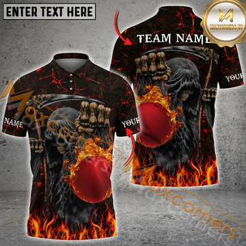 Maxcorners  Grim Reaper Flaming Bowling Jersey Multicolor Option Customized Name, Team Name 3D Polo Shirt