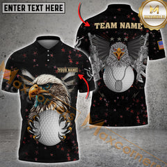 Maxcorners Golf Patriotic Eagle Multicolor Option Customized Name, Team Name 3D Polo Shirt